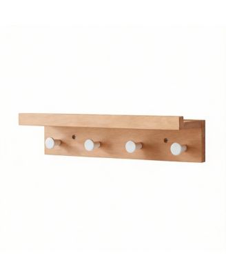 Solid Beech Wood Wall Coat Rack with 5 Hooks