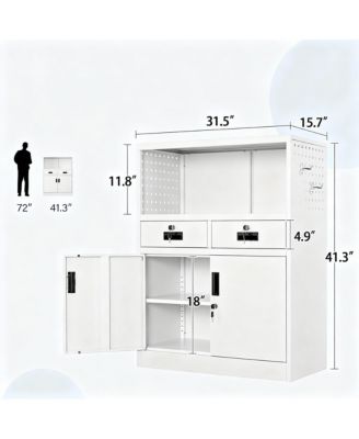 Heavy Duty Metal Cabinet with 2 Drawers & Locking Doors for Home, Office, Garage