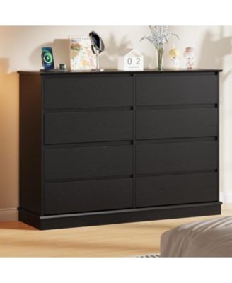 8 Drawer Storage Chest, Large Double Dresser with Deep Drawers and Wide Top, Horizontal Wooden Organizer for Living Room