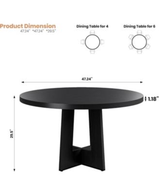 47" Round Dining Table for 4-6 People - Kitchen Dinner Table with Thickened Edge & Sturdy Pedestal Base, Space Saving Dinning Room Furniture