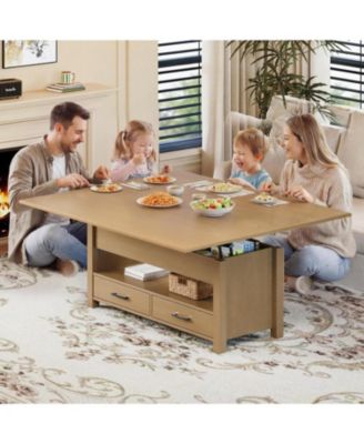 40" Coffee Table Lift Top, Multi-Function Convertible Coffee Table with Drawers and Hidden Compartment, Converts to Dining Table for Living