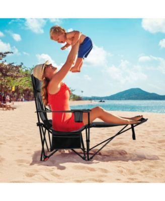 Reclining Camping Chair with Removable Footrest and Adjustable Backrest, Portable