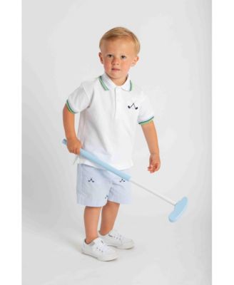 Toddler Boy Knit Polo With Golf Clubs