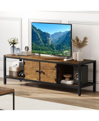 58" Wooden Farmhouse TV Stand for Bedroom, Fits 65" TVs, Cabinet with Open Storage Shelves