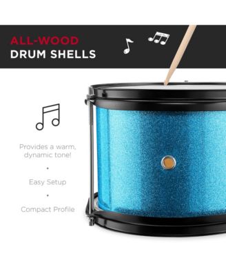 Kids 3-Piece Beginner Drum Set with Sticks, Cushioned Stool and Drum Pedal - Light Blue