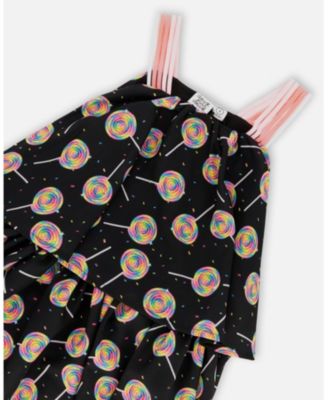 Big Girls Woven Dress Lollipop Print