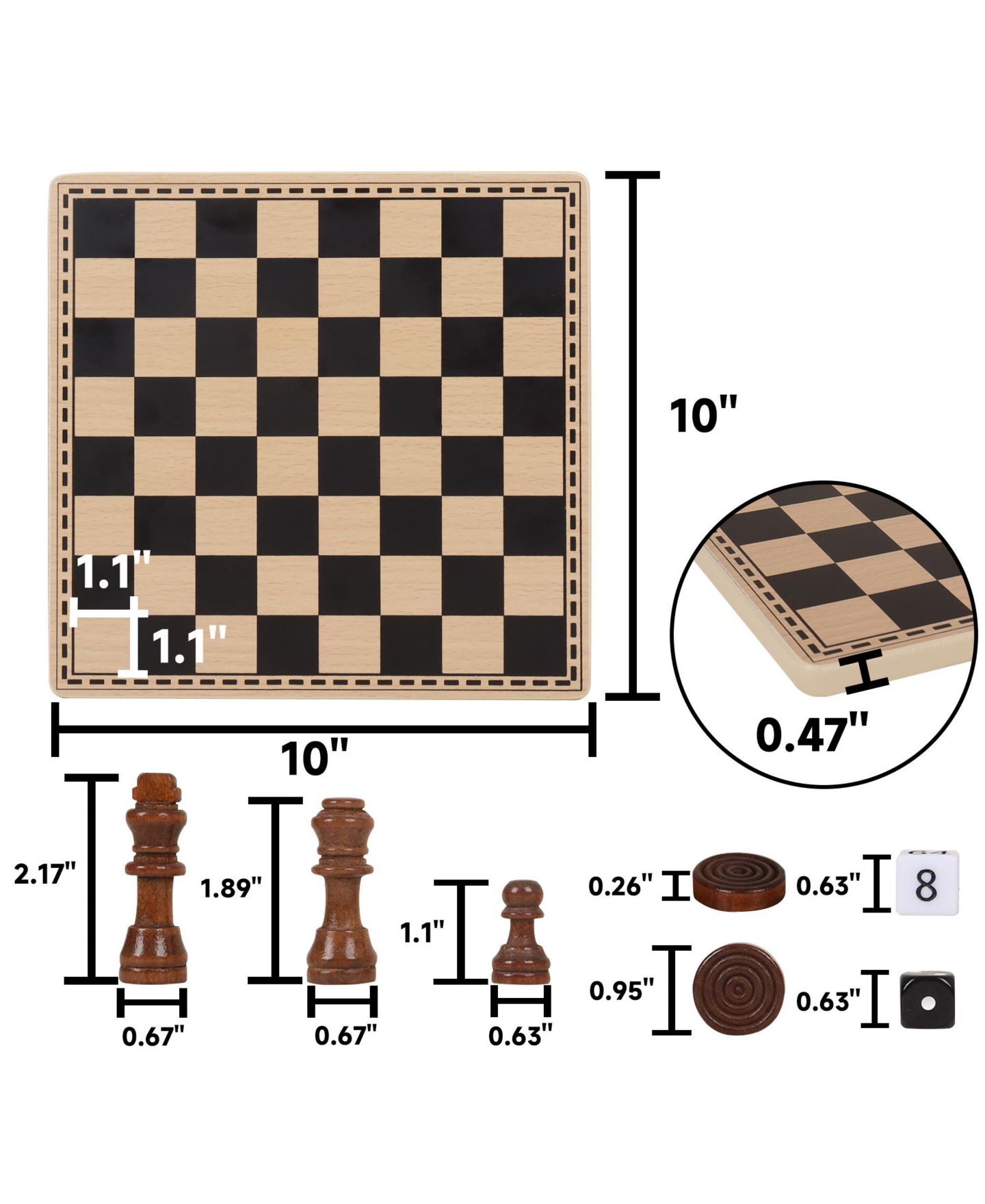 Детские настольные игры GSE Games & Sports Expert 3-in-1 Wood Chess, Checkers & Backgammon Board Game Set, Ages 3+ — фото 2