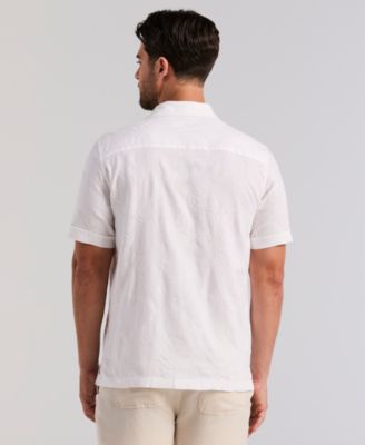 Men's Floral Linen Shifley Embroidered Button-Down Shirt