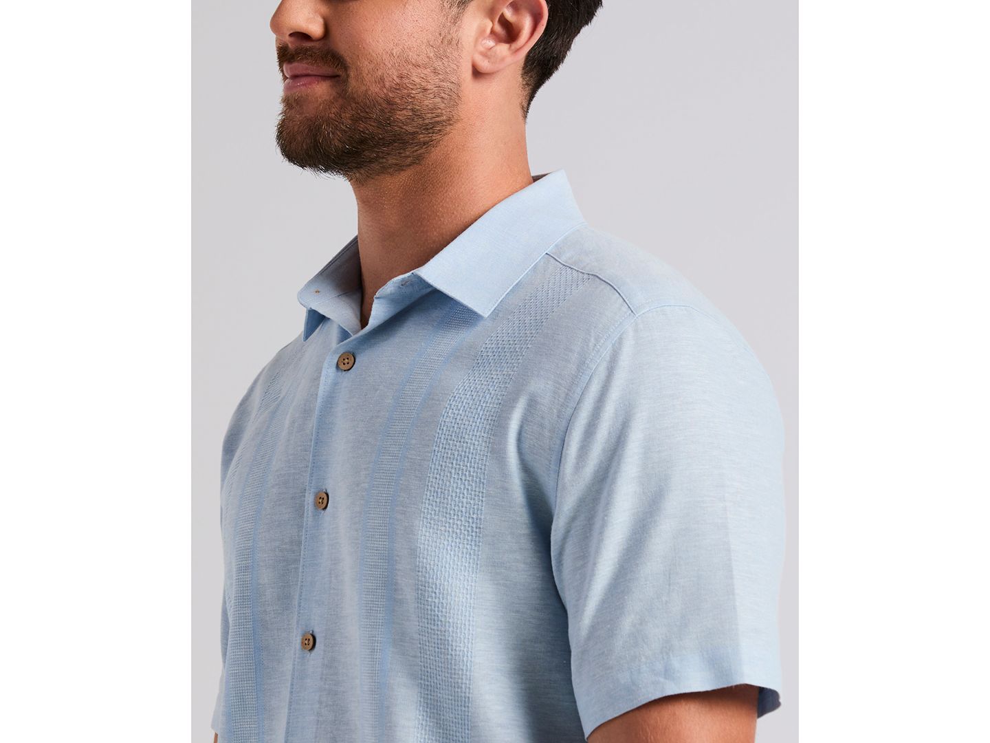 Мужская рубашка Cubavera Linen Slub Texture Panel Classic-Fit, цвет: Синий — фото 4