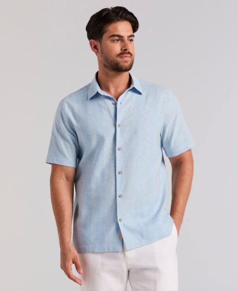 Мужская рубашка Cubavera Linen Slub Texture Panel Classic-Fit, цвет: Синий