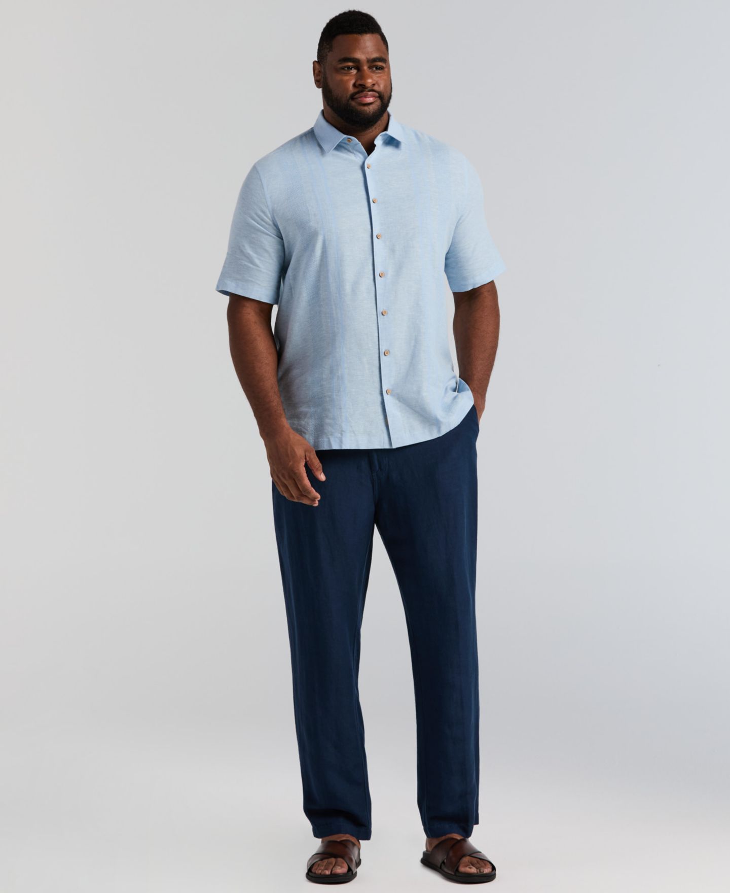 Мужская рубашка Cubavera Big & Tall Linen Short-Sleeve Panel, цвет: Синий — фото 2