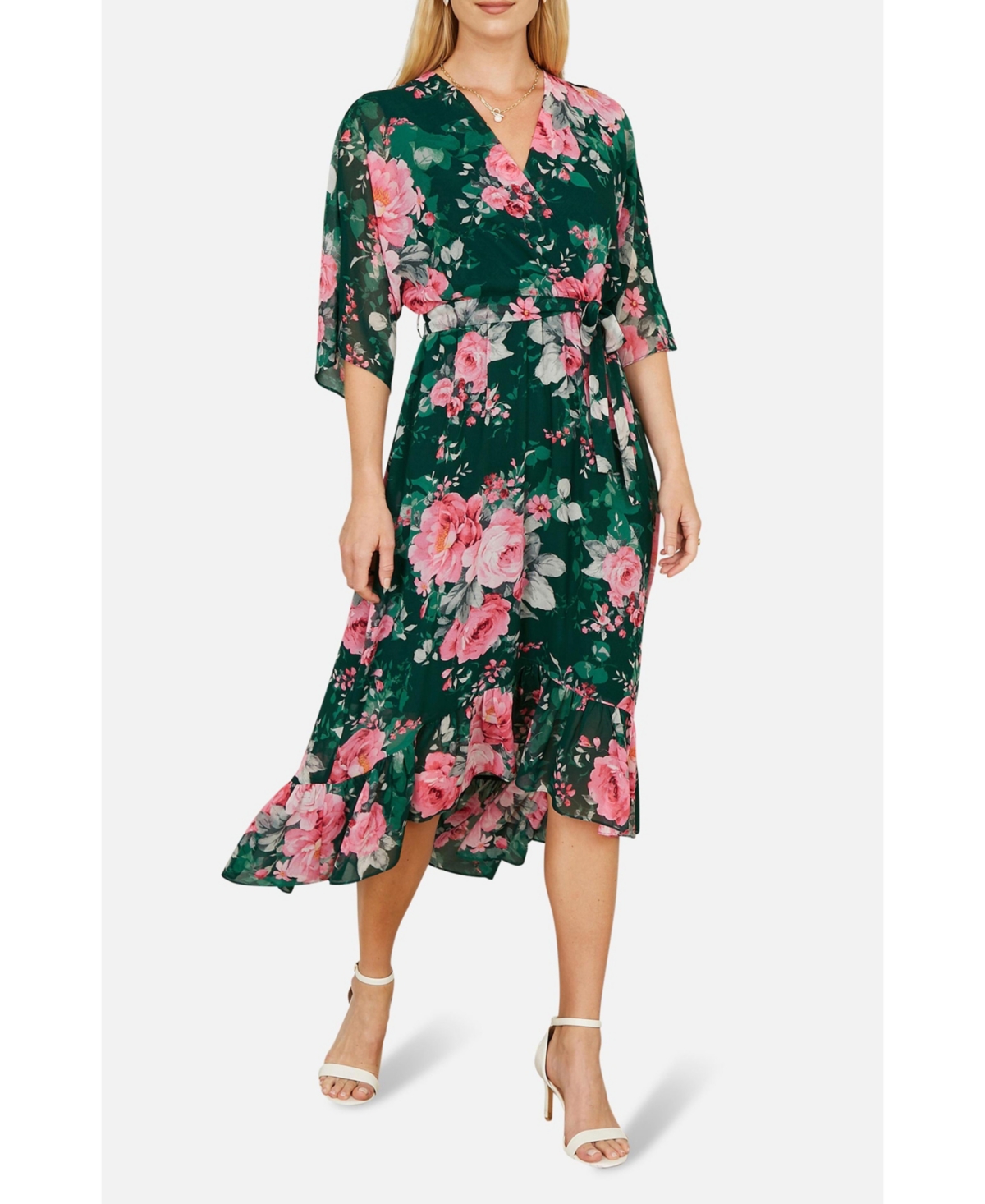 Yumi Women's Midi Dip Hem Wrap Dress