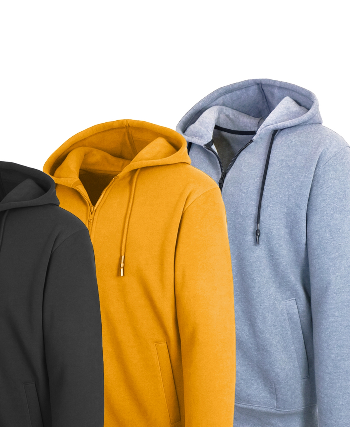 Blue Ice Men's Full Zip Hooded Sweatshirt, 3-Pack