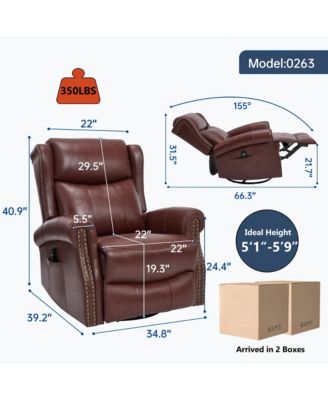 Heat Massage Manual Recliner Chair with Rocker and Swivel in Genuine Leather for Living Room