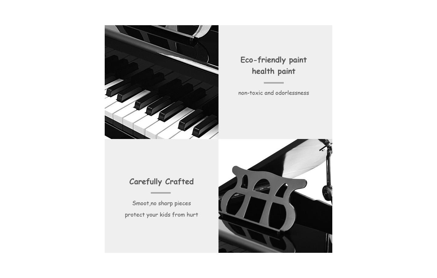 Детские игрушки Slickblue Kids' 30-Key Piano Keyboard with Bench, Piano Lid and Music Stand, 4-Piece Set, Ages 3+, цвет: Чёрный — фото 7
