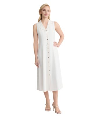 Petite Sleeveless Collared Maxi Linen Shirt Dress