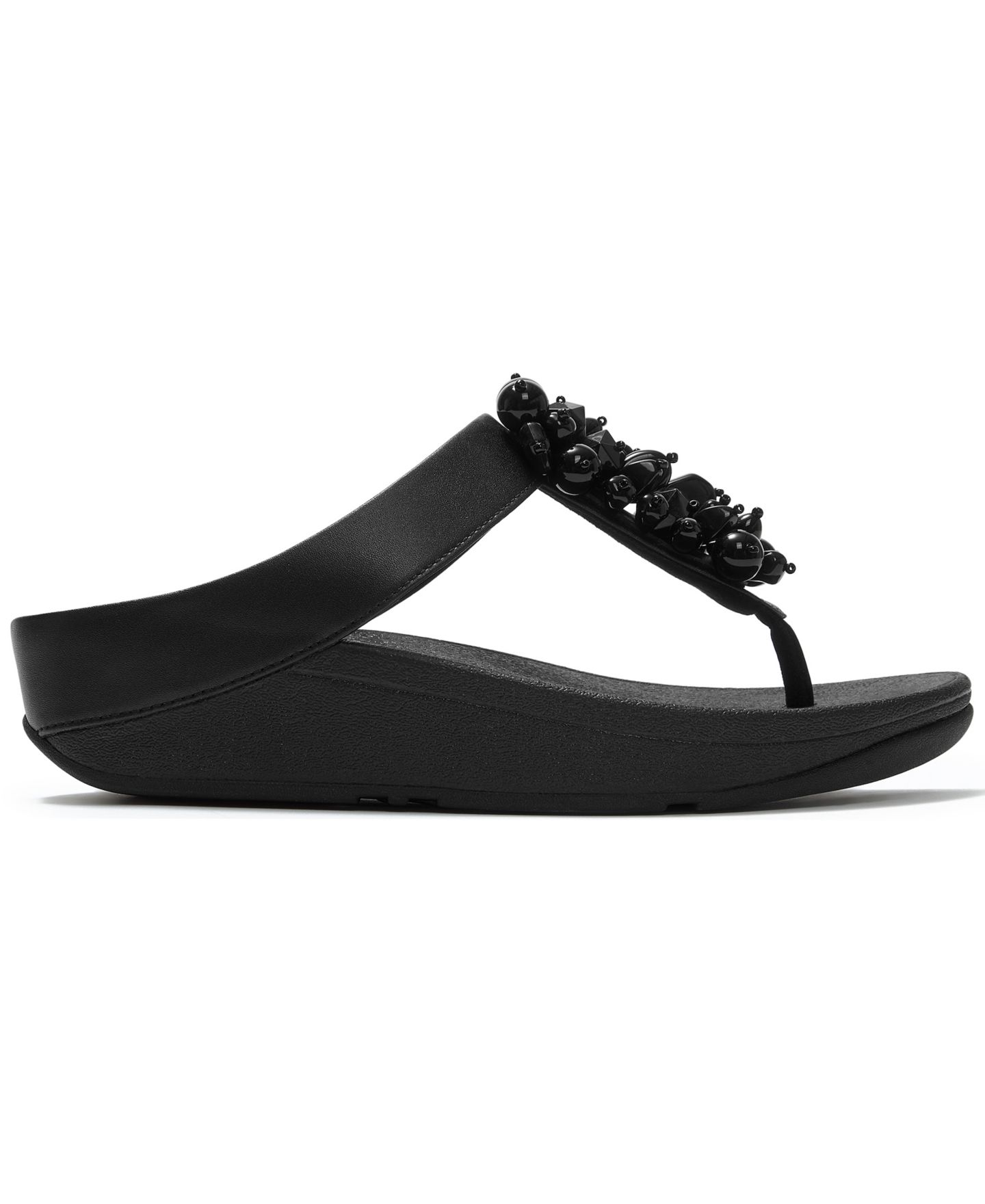 Женские сандалии FitFlop Fino Bead Cluster Toe Post Slip-On, цвет: Чёрный — фото 2