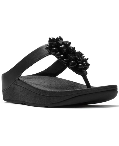 Женские сандалии FitFlop Fino Bead Cluster Toe Post Slip-On, цвет: Чёрный