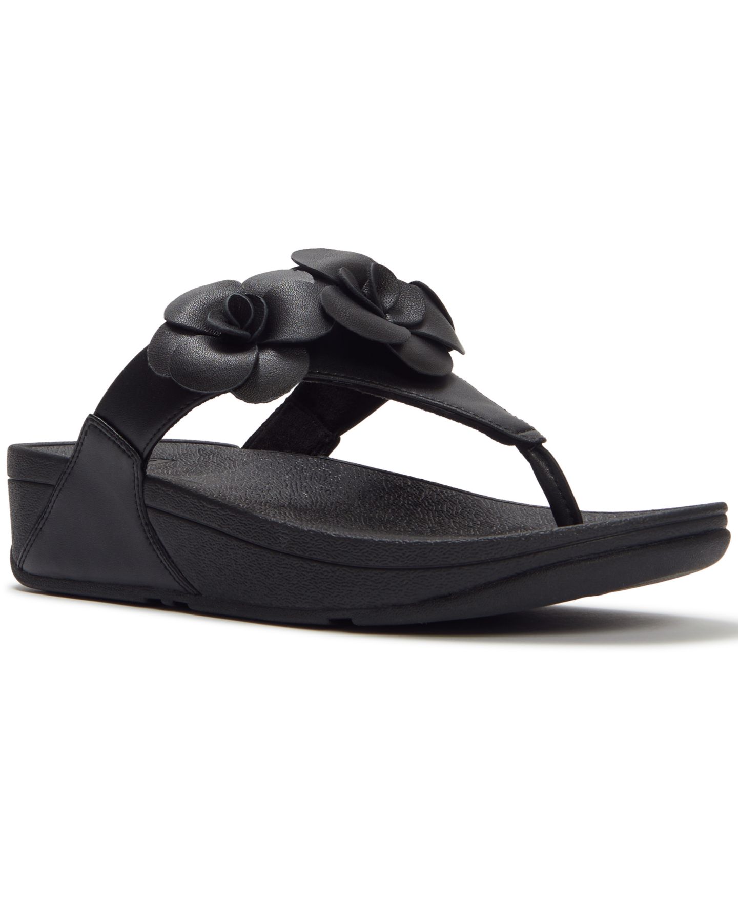 Женские сандалии FitFlop Lulu Flower Toe Post Slip-On, цвет: Чёрный — фото 1