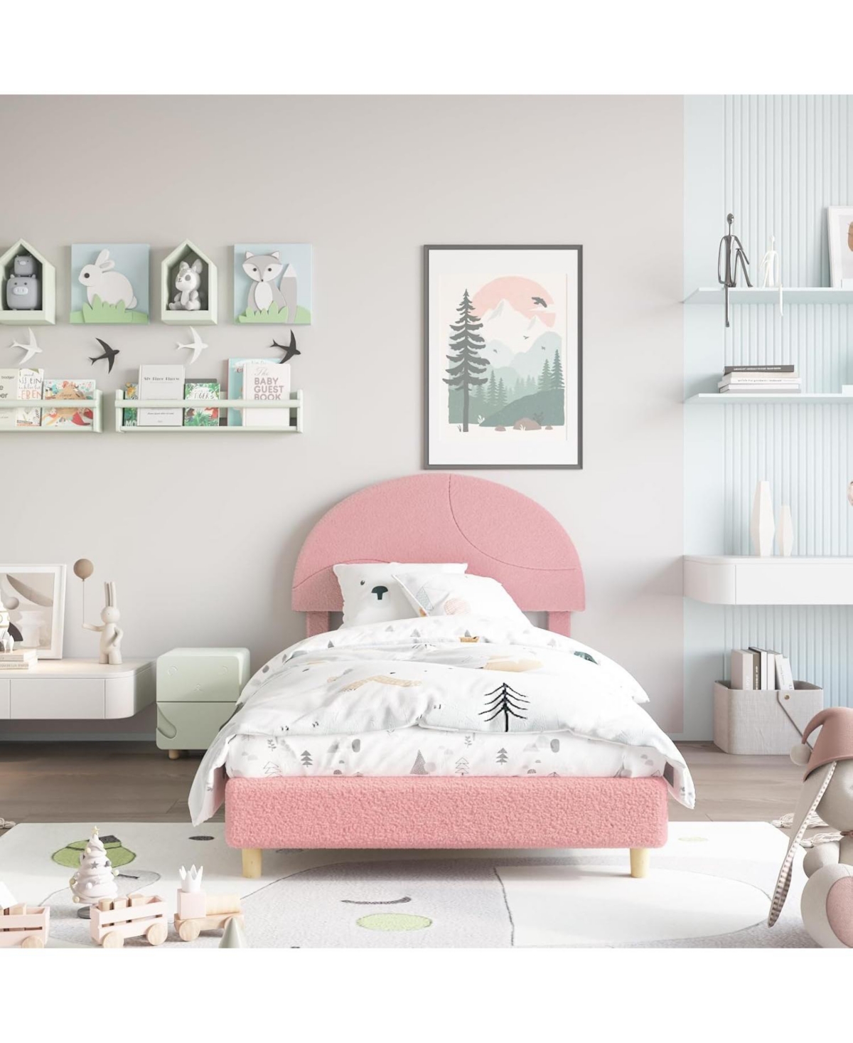gaomon Bed Frame with Upholstered Round Teddy Boucle Headboard (Arch Design