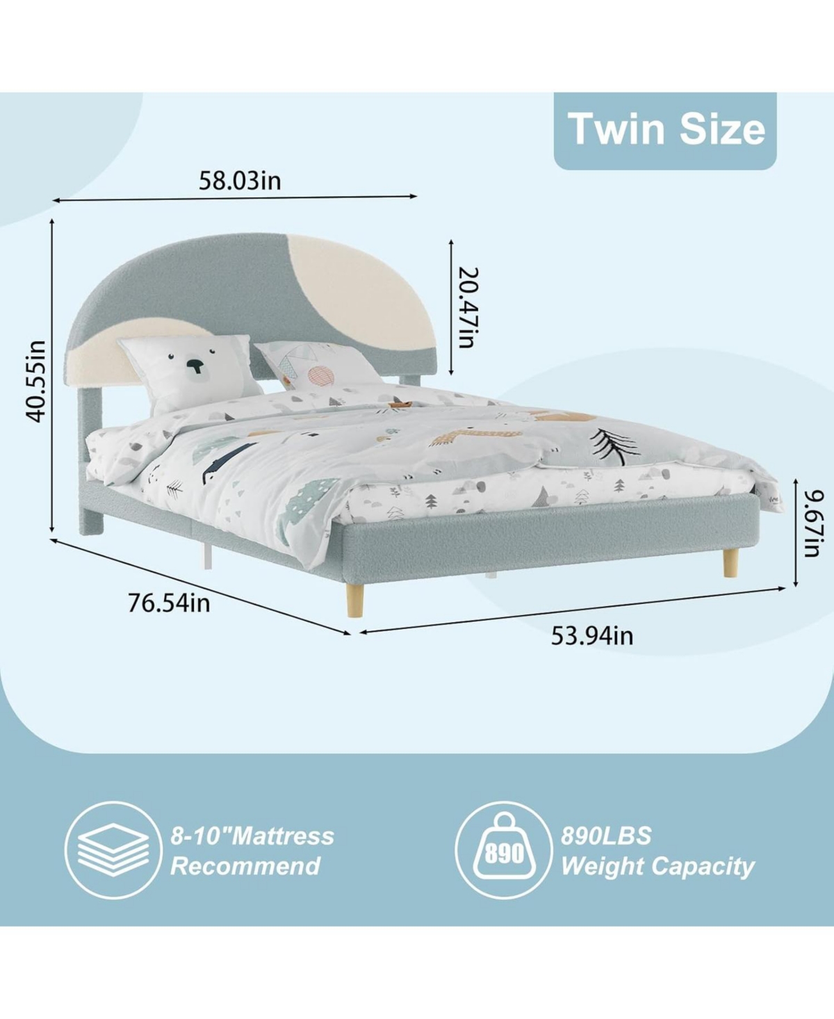 gaomon Bed Frame with Upholstered Round Teddy Boucle Headboard (Arch Design