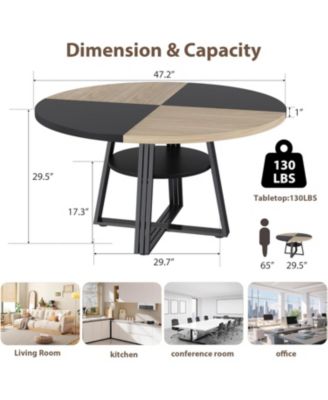 Round Dining Table for 4-6, 47.2" Farmhouse Kitchen Table with Storage, Circle Dinner Tables for Kitchen, Dining Room, Living Room