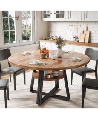Round Dining Table for 4-6, 47.2" Farmhouse Kitchen Table with Storage, Circle Dinner Tables for Kitchen, Dining Room, Living Room