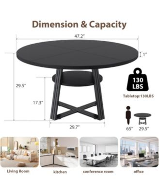 Round Dining Table for 4-6, 47.2" Farmhouse Kitchen Table with Storage, Circle Dinner Tables for Kitchen, Dining Room, Living Room