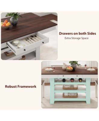 60" Counter Height Dining Table for 4, Farmhouse Rectangular Tall Bar Height Kitchen Dining Table & Thick Table Top, with Deepened Wine Rack