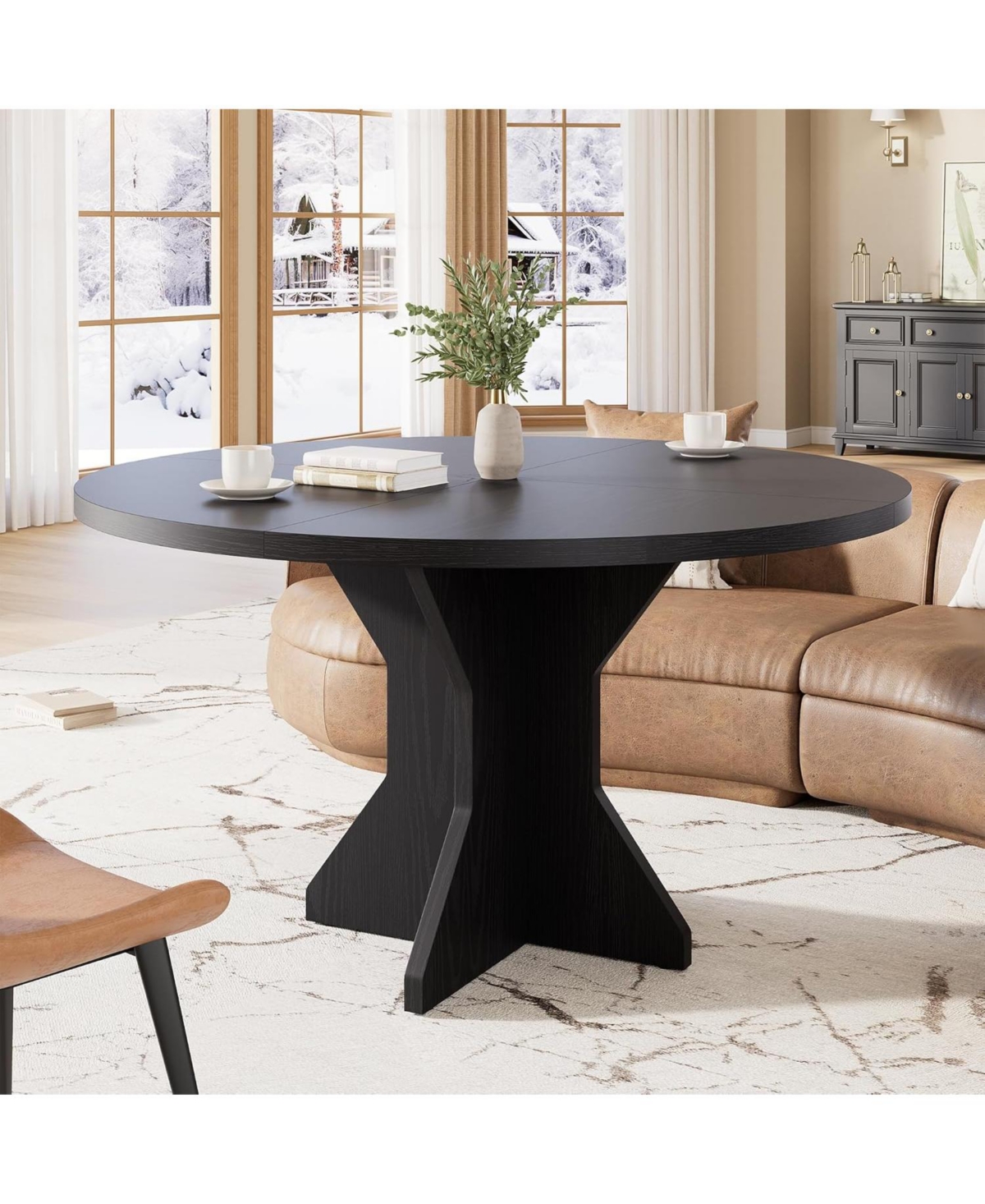 Gaomon Round Dining Table for Circle Kitchen Dinner with Sturdy Pedestal Base, Small Spaces Dinning Room Furniture Living