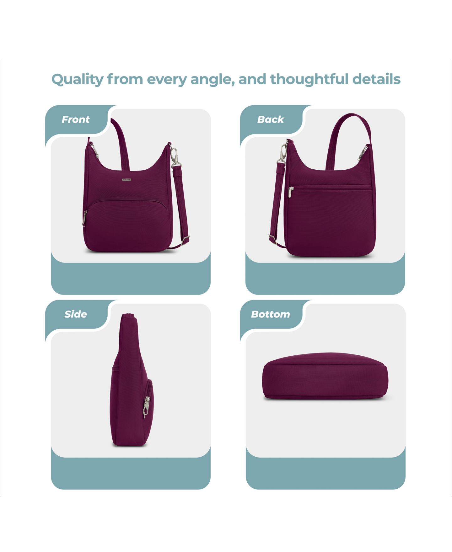 Сумка Travelon Anti-Theft Classic Essential Messenger, цвет: Бордовый — фото 13
