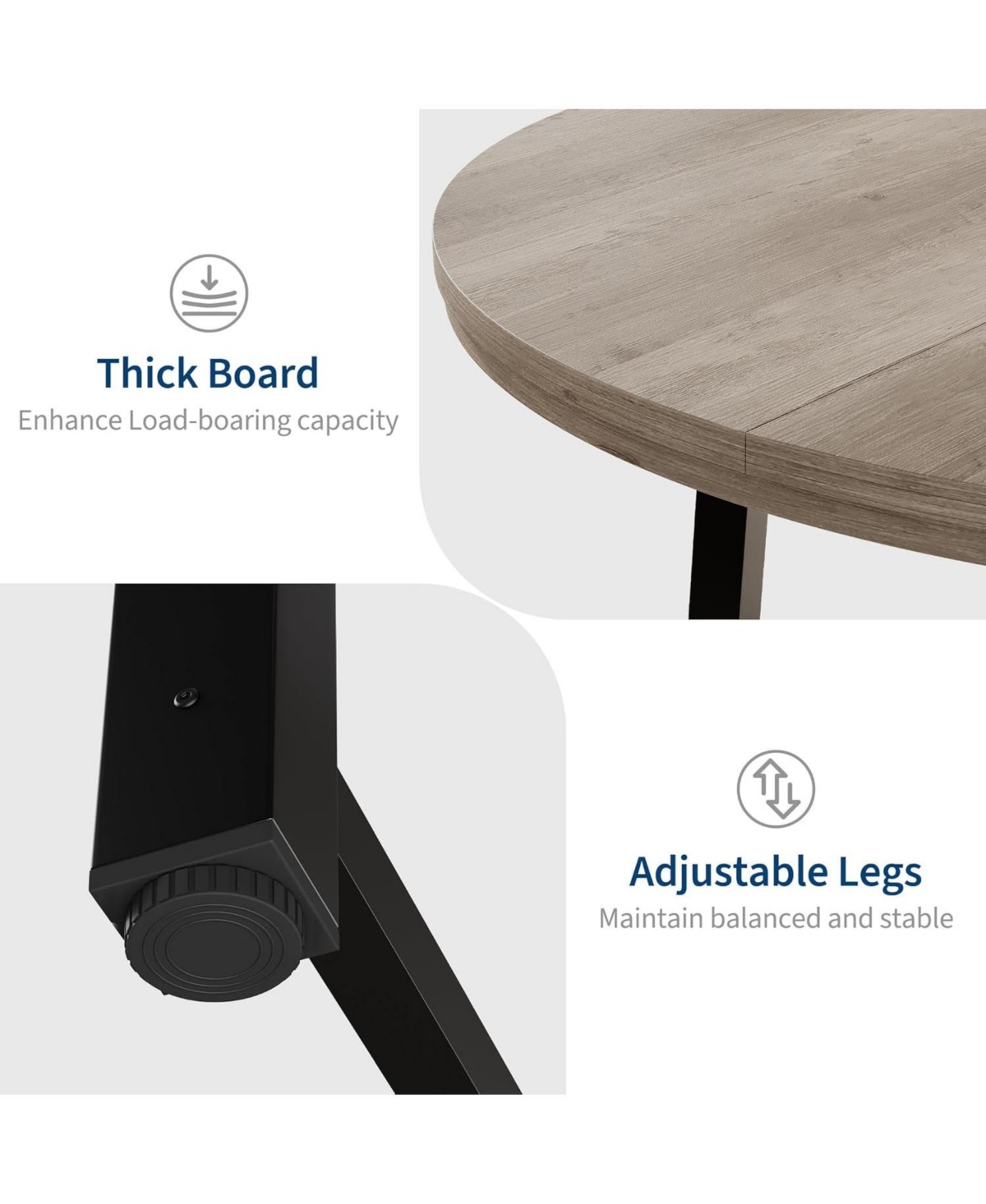 gaomon Round Dining Table, Industrial Dinner Table for 4 to 6, Wooden Kitchen with Sturdy Metal Frame