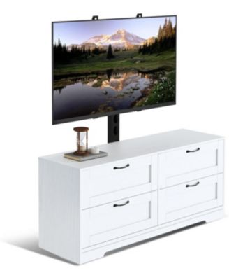 TV Stand with Mount and 4 Drawers Storage Fits 32/45/55/65/75/80 Inch TVs, White Entertainment Center w/Height Adjustable Mount for Living Room