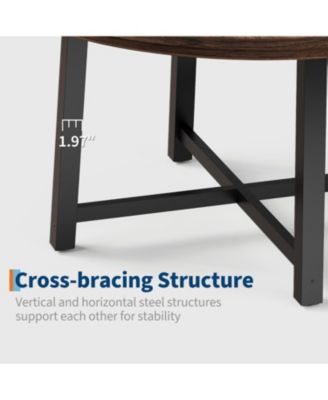 Round Dining Table, Industrial Dinner Table for 4 to 6, Wooden Kitchen Table with Sturdy Metal Frame