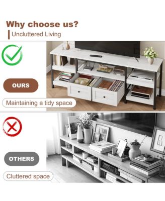 71" Industrial TV Stand with 2 Drawers, Entertainment Center with Open Storage Shelves