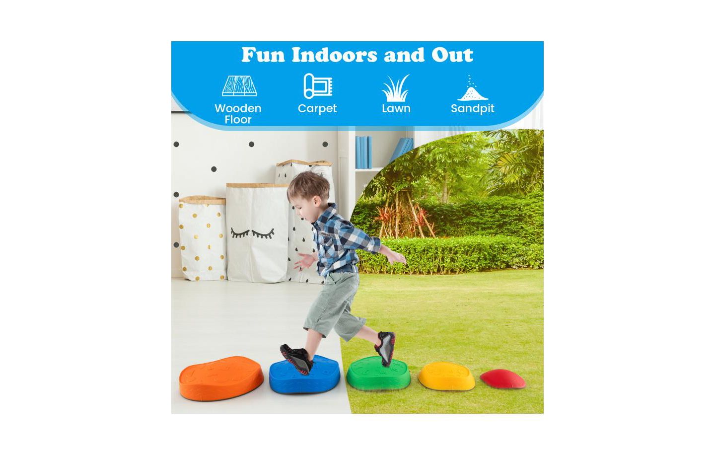 Детские игрушки Slickblue 5-Piece Stackable Non-Slip Indoor/Outdoor Kids Stepping Stones, от 3 лет, цвет: Разноцветный — фото 5