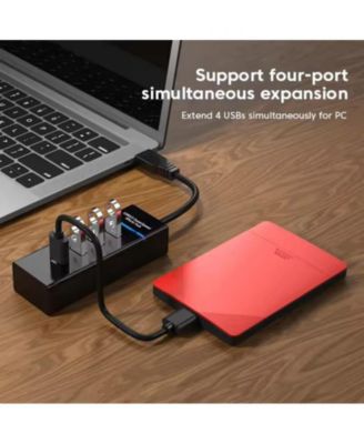 4-Port USB 3.0 High Speed Hub - with LED Strip, Portable Expansion Hub for Office Work & Business Travel