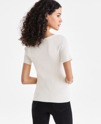 Women's Short-Sleeve Rib Knit Sweater