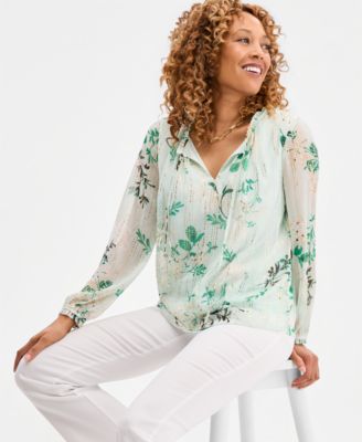 Women's Printed Foiled Ruffle Blouse