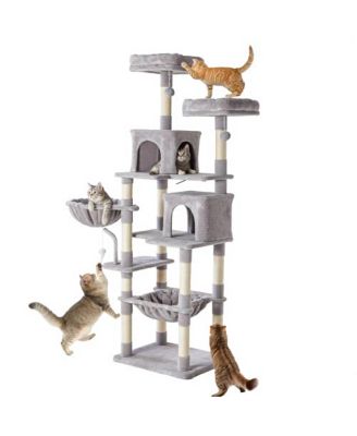 71in Cat Tree Tower: Large Multi-Story, Sisal Posts, Extended Platform, Hammock