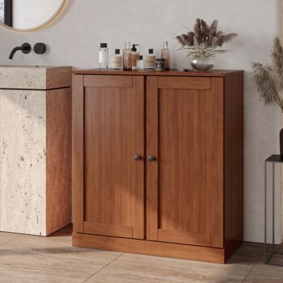 100% Solid Wood 32" Bathroom Storage Cabinet with Shaker Doors, 2-Drawers & Adjustable Shelves
