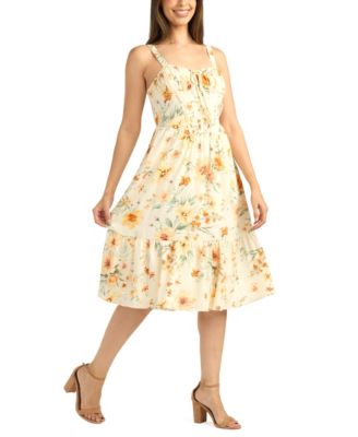 Women's Printed Sweetheart Neck Midi Dress