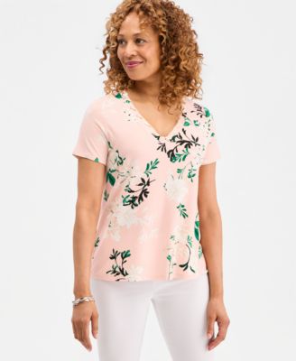 Petite Reve Garden Lace-Up V-Neck Top