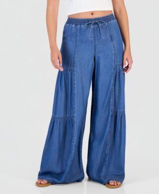 Madden Girl Juniors' Chambray Tiered-Leg Drawstring Pants - Macy's