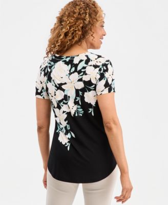 Women's Printed Scoop-Neck Short Sleeve Top