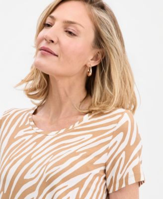 Petite Lush Zebra Print Crewneck Top