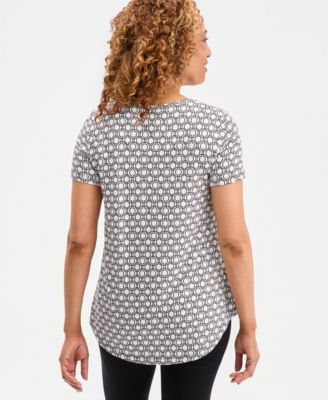 Women's Printed Scoop-Neck Short Sleeve Top