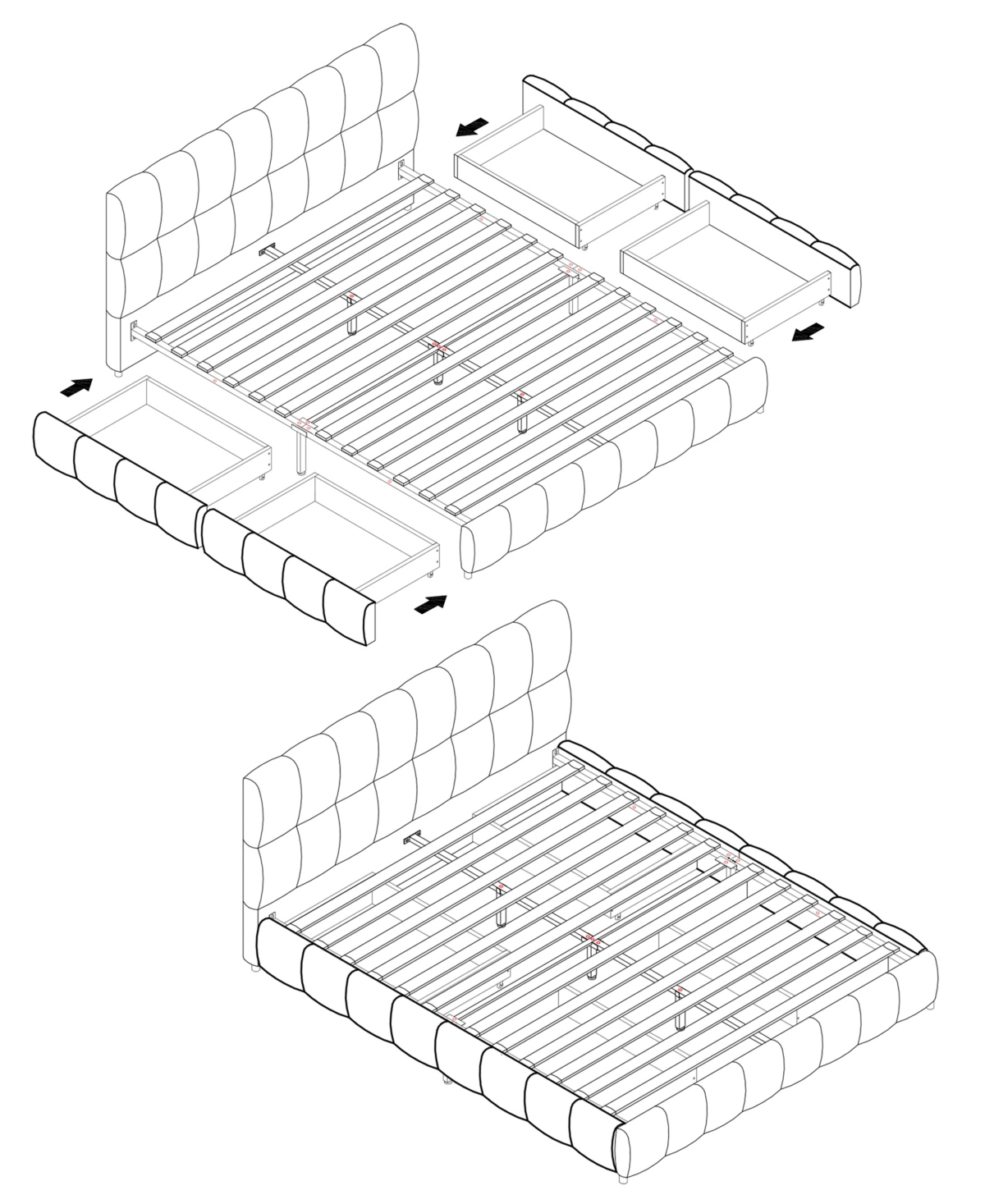 Dyhome Floating Bed Frame Queen with Headboard Storage, Bed Frame Queen Size with Charging Station & Led Lights, Pu Leather Upholstered Platform Bed F