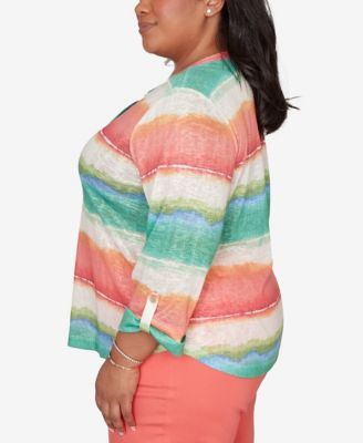 Plus Size Resort Living Biadere Tie Dye Stripe Henley Top