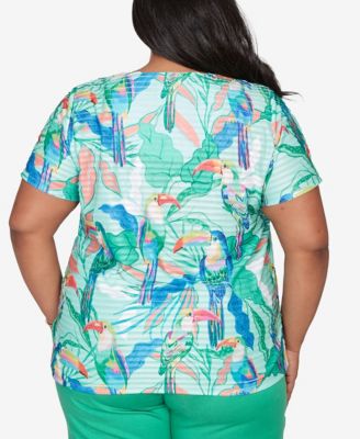 Plus Size Resort Living Toucan Textured Short-Sleeve Top